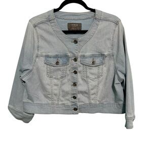 Torrid Cropped Collarless Jacket Womens Size 2 Blue Denim Trucker Lt Wash